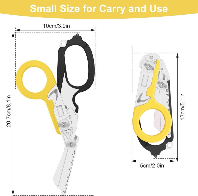 Lemasa 6 in 1 trauma shears, folding emergency shear, Outdoor Camping Tools, Seat Belt Cutter, Oxygen Cylinder Wrench, Complimentary Adjustable Wrench (Black Yellow) - Image 2